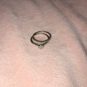 Minimal silver + diamond ring and band size 7